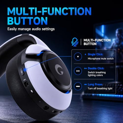 syndesmos Wireless PS5 Headset, 2.4GHz Gaming Headset for PS5, PC, Switch, Bluetooth 5.3 Headphones with Noise Canceling Mic, 7.1 Surround Sound, Low-Latency, 45H Battery, White - color: White