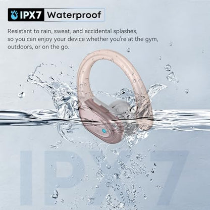 HAOYUYAN Sports Bluetooth Headphones, 80Hrs Playtime Wireless Earbuds with LED Power Display, IPX7 Waterproof Earphones for Workout/Running, Noise Canceling Headset Ear Buds Champagne Gold - color: Champagne Gold