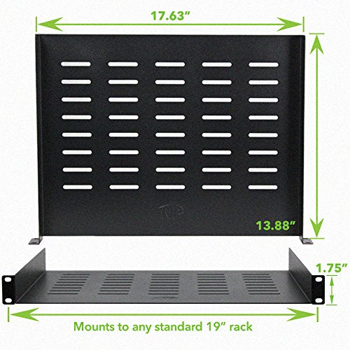 NavePoint Universal Rack Tray Vented Shelves 1U Black 14 Inches (350mm deep) No Lip - size: 14" Deep
