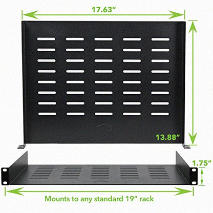 NavePoint Universal Rack Tray Vented Shelves 1U Black 14 Inches (350mm deep) No Lip - size: 14" Deep
