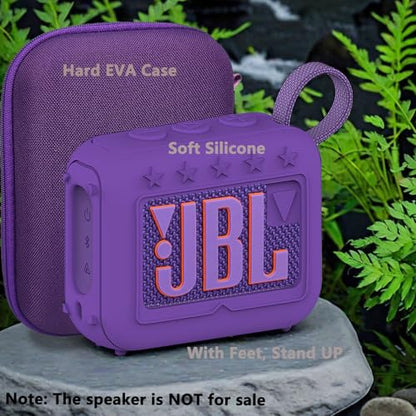 Silicone Cover and Hard Carrying Case for JBL Go 4 Bluetooth Speaker | Protective Holder Carrier for JBL Go 4 Speaker Accessories, Scratch-Resistant and Drop-Proof Cover (Purple) - color: Purple
