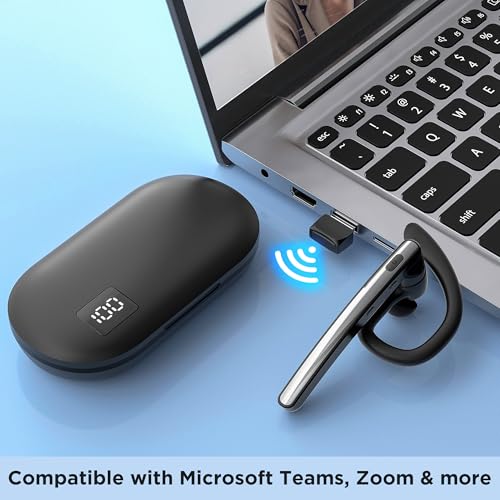 Bluetooth Headset V5.3, Wireless Bluetooth Earpiece with 600mAh Charging Case, 110H Playtime, Hands Free Headset for Cell Phone and Computer with Built-in Microphone for Work Trucker Office