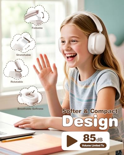 Wentronic Kids Headphones Wireless Bluetooth 5.4,Foldable Over Ear Headphones with 3.5mm Wired Mode,Safe Volume Limit,48H Playtime,Clear Calls,HD Sound for Toddlers/Children/School/Travel,Starlight - color: Starlight
