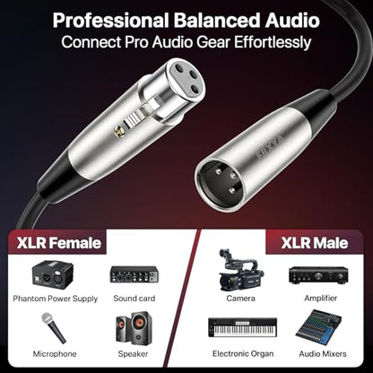 EBXYA 10ft 6 Pack 3Pin Balanced XLR Male to Female Microphone Cable | Multi-Shielded, Self-Locking, for Mixers, Audio Interfaces, Live Sound - size: 10 Feet, style: 6 Pack