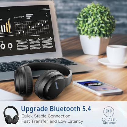 AMORNO Bluetooth Headphones Over Ear, 68 Hours Playtime Wireless Headphones with Mic, Foldable Adjustable Lightweight HiFi Stereo Headset for Cellphone/PC/Work/Travel/Home/Office (Black) - color: Black