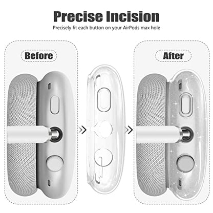 4 in 1 Set Case for AirPods Max Headphones, Clear Soft TPU Anti-Scratch Protective Case Cover, No Yellowing Transparent Accessories for Apple AirPods Max (2024 USB-C /2020 Lightning) -GlitterClear - color: B-GlitterClear