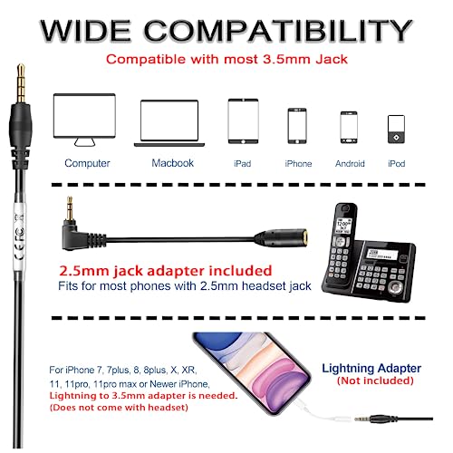 Wantek Cell Phone Headset Mono with Noise Canceling Mic, Wired Computer Headphone for iPhone Samsung Huawei HTC LG ZTE BlackBerry Smartphones and Laptop PC Mac Tablet with 3.5mm Jack(F600J35)