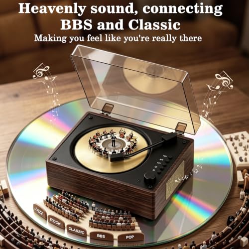 Walnut Wood Grain CD Player with Bluetooth 5.3 - Retro Desktop Music Player, Dual HI-FI Speakers, Remote Control, 2-Year Warranty for Home & Gift - color: Brown