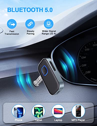 COMSOON Bluetooth AUX Adapter for Car, Wireless Audio Receiver | Noise Reduction Bluetooth Receiver for Music/Hands-Free Calls/Home Stereo/Speaker, 16H Battery Life/Dual Connect (Black+Gray) - color: Black+Gray