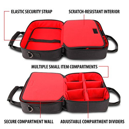 USA Gear Audio Interface Case Fits Zoom PodTrak P4, PodTrak P2, Focusrite Vocaster One, PreSonus Revelator io44 & more Podcast Interfaces - Padded Customizable Interior, Shoulder Strap (Red) - color: Red