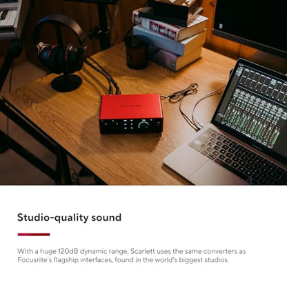 Focusrite Scarlett 4i4 4th Gen USB Audio Interface, for Musicians, Songwriters, Guitarists, Content Creators — High-Fidelity, Studio Quality Recording, and All the Software You Need to Record | 4-In 4-Out, 2 Mic Preamps, 2 Hi-Z Inputs, 4 Line Inputs, MIDI