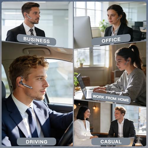 Bluetooth Headset Noise Canceling,Wireless Earpiece with Mic for Work | Bluetooth 6.1,100H Playtime,500mAh Charging Case,Hand-Free Calling with Mute Button for Business,Trucker,Office,Driving