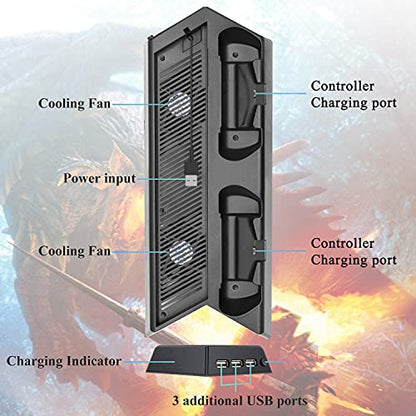 FASTSNAIL Vertical Stand with Cooling Fan & Controller Charger for PS4 Pro | Controller Charging Station for Playstation 4 Pro, Charger for DualShock 2 Controller, LED Indicator, for PS4 Pro Accessories