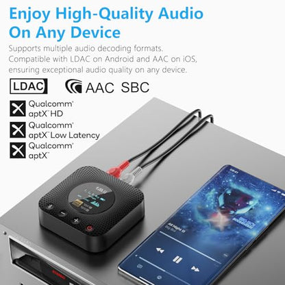 1Mii B06HD+ Hi-Res LDAC Bluetooth 5.3 Receiver for Home Stereo, Hi-Fi Bluetooth Audio Adapter w/Display, Built-in Audiophile DAC, aptX HD Low Latency, RCA Optical Coaxial for Old Stereo Receiver