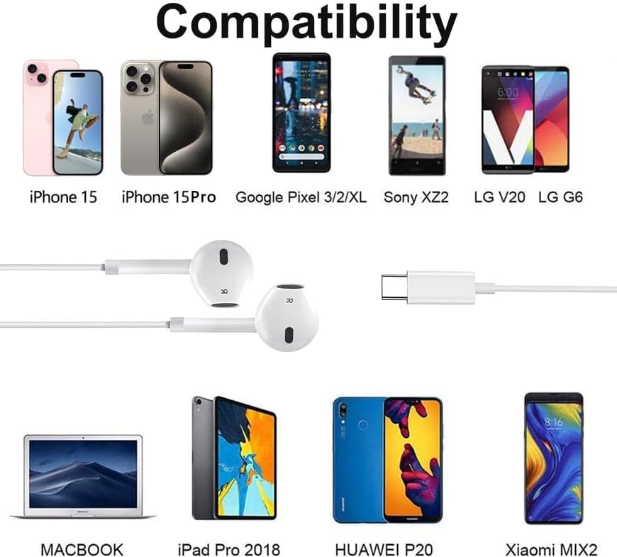 2 Pack USB C Headphone for Samsung S23 FE S22 S21 S20 A53 A54 Wired Earbuds in-Ear Type C Earphone with Microphone Volume Control Bass Stereo Fits Most Android.