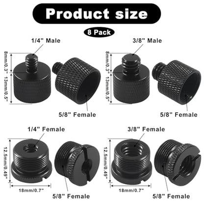 8 Pack Mic Stand Adapter, 5/8 Female to 3/8 Male | 3/8 Female to 5/8 Male, 5/8 Female to 1/4 Male, 1/4 Female to 5/8 Male Screw Thread Adapter Mic, Black Adapter for Boom Arm - size: 1 Set 8 Pcs