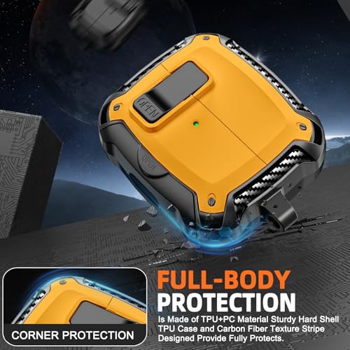 Safety Lock Case for Samsung Galaxy Buds3 FE/Pro/3 (Yellow) | Compatible with MagSafe, with Phone Stand& Cleaning kit,Keychain, - color: A-A-B-Yellow