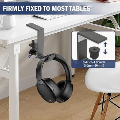 Clamp-On Under Desk Backpack Hanger, Clamp-On Under Desk Headphone Holder, Students' Desk Hook, with Adjustable Arm Clamp for Handbag and Purse Holder (Grey) - color: Gray