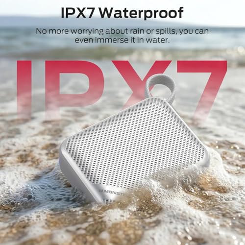 Monster S360 Portable Bluetooth Speaker, IPX7 Waterproof, Bluetooth 6.0, 20H Playtime, Powerful Stereo Sound, Support TF Card, Clear Hands-Free Calling Speaker for Home, Outdoors and Travel, Gray