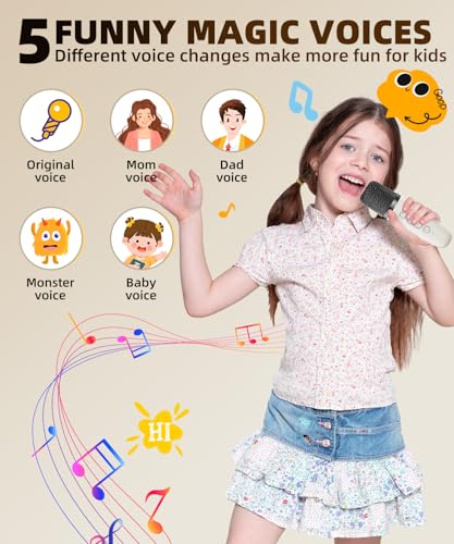 Kids Karaoke Machine Toy Ages 3-12, Mini 2 Wireless Mics Bluetooth Speaker | LED Party Lights, Voice Changer, Duets, BT 5.3, Rechargeable Portable, Christmas Birthday Gifts for Toddler Boys & Girls - color: Off-White - 2 Mics