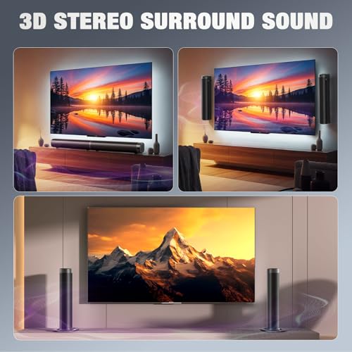 Puriom Sound Bar for Smart TV, 100W Sound Bar with Bluetooth 5.3/ARC/Opt/AUX Connect, 2-in-1 Detachable Home Soundbar, Home Theater Speaker & Bass Effect, for TV/PC/Projectors