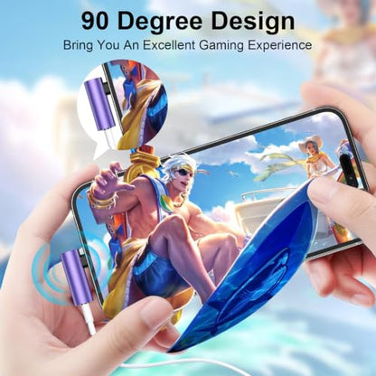 2Pack [Apple MFi Certified] Lightning to 3.5 mm Headphone Jack Adapter Compatible for iPhone 14 13 12 11 Pro XR XS Max X 8 7 6,iPhone Headphones Adapter Aux to Lightning Cable Audio Dongle Right Angle - color: Purple