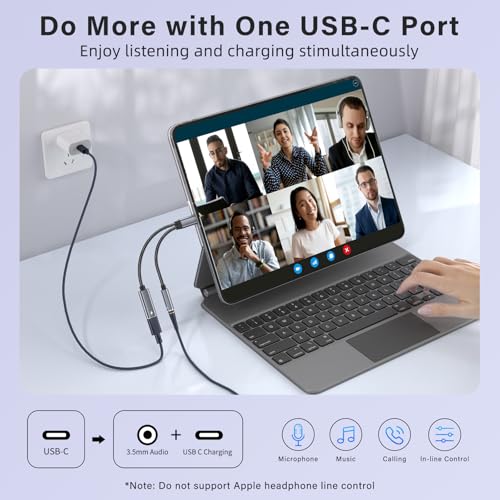 USB C to 3.5mm Headphone and Charger Adapter, 2 in 1 USB C to Aux Audio Adapter & 60W Fast Charging Dongle Compatible with iPhone 17Pro Max/16/15, Galaxy S25/S24/S23/S23FE, Pixel 9/8, iPad Pro - color: Grey