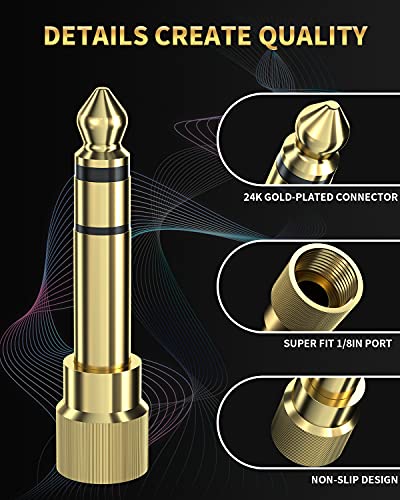 6.35mm to 3.5mm Audio Adapter, Gold Plated Screw-On Stereo Adapter for Compatible Devices (2Pcs) - Check Compatibility Before Use - size: 2 PACK-Upgrade