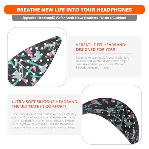 WC HeadbandZ Arctis Nova V2 - Upgraded Wide Silicone Headband Compatible with Arctis Nova Headsets by Wicked Cushions | Wider Weight-Distributing Design, Softer Flexible Silicone | 90's Black - color: 90's Black