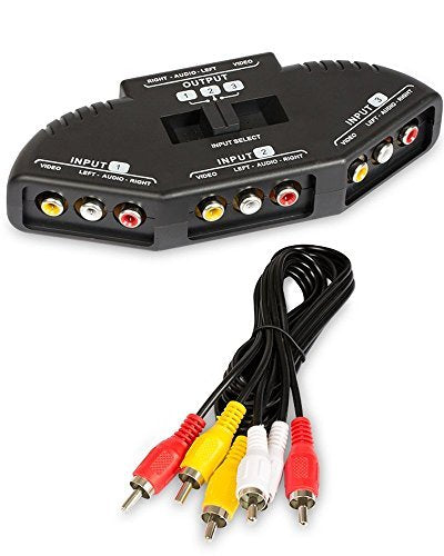 3-Way Audio/Video RCA Switch Selector/Splitter Box & AV Patch Cable for Connecting 3 RCA Output Devices to Your TV Xbox Xbox360 Ps3 Ps4 with Av Cable