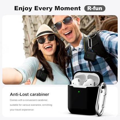 for AirPods 2nd/1st Case Silicone Cover, Black | Compatible with Apple AirPods 2nd/1st (2019/2016) Generation with Keychain & Cleaner Kit, Wireless Charging Compatible - color: Black