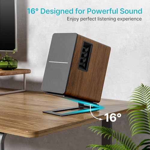 Desk Speaker Stands for Most Bookshelf Speakers, 22 lbs Capacity, 1 Pair | Speaker Riser with Anti-Vibration Pads, 16°Tilt Angle, Space-Saving Audio Stands for PC Speakers,1 Pair, Black