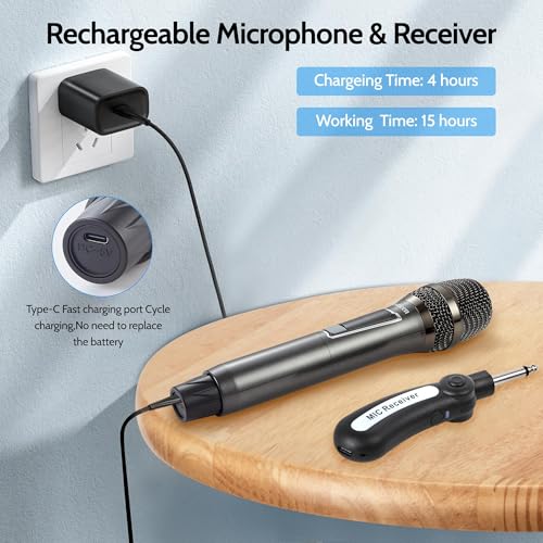 Wireless Karaoke Microphone, No Delay Handheld Microphone System with Rechargeable Receiver, Suitable for Singing, Teaching, Church, Weddings, and DJ Events (Black, 1 Microphone) - size: 1 Microphone