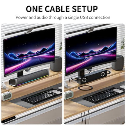 Computer Speakers for Desktop PC, Gaming Soundbar with 4 Drivers, 12 RGB Lighting Modes, USB/USB-C Powered PC Speakers, Plug & Play Monitor Sound Bar with Mic & Headphone Jack for Laptop, PC, Black