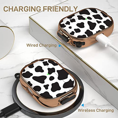 for AirPods Pro 2nd/1st Case with Lock, Magsafe Compatible, Cow Print | Double Secure Lock,Drop Protection,Two-Piece Design,with Gold Keychain, Anti Lost, Dustproof, Cute AirPods Pro 2nd/1st Case - color: Cow + Gold, size: AirPods Pro2/Pro1 Case