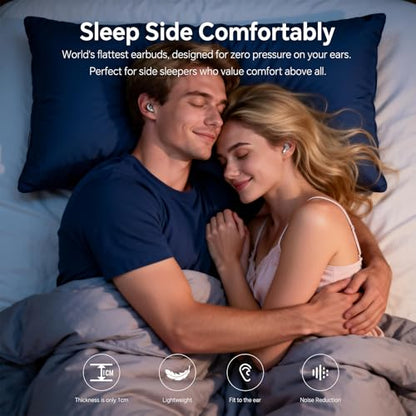 Xmenha Flat Invisible Sleep Wireless Earphone IPX5 Waterproof Thin Invisible Sleep Earbuds for Side Sleepers Sleep Ear Buds Smallest Tiny Small Mini Discreet Earbud for Sleeping Invisible Headphones - color: Black