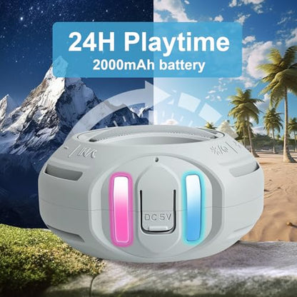 Portable Bluetooth Speaker, IPX7 Waterproof Shower Speaker, Wireless Outdoor Speakers, Floating, Built-in Mic, 24H Playtime with LED Lights, Loud HD Sound, Powerful Bass, Gifts for Unisex - Gray - color: Gray