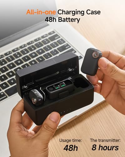 PQRQP S20 Mic (2 TX + 1 RX + Charging Case), Mini Microphone for iPhone/Android/Camera, 48kHz/24-bit High Audio, AI Noise Cancelling, 48h Use, 820ft Range, Wireless Microphones for Vlog, Streaming - color: Matte Black