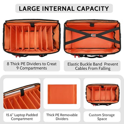 BOSSTIN DJ Cable Bag with Detachable Dividers for Equipment and Music Gear | Laptop and Microphone Pocket, Versatile Carrying with Shoulder Strap, Durable Fabric, for Musicians and Audio Professionals - color: Orange