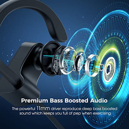 Bluetooth Headphones, Deep Bass Wireless Running Headphones w/16 Hrs Playtime, Bluetooth Earbuds in-Ear w/Earhooks, IPX7 Waterproof Sports Earphones with Microphone for Calls | IPX7 Waterproof Wireless Earbuds with Ear Hooks, CVC 6.0 Noise Cancelling Earb