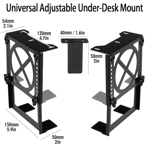 Adjustable Under Desk Mini PC Mount Bracket Holder for PCS or NAS,Heavy-Duty Adjustable Under Desk Mount for Desktop NAS 1/2/4(Network Attached Storage),CPU,Mini PC,UPS,SFF Desktop Tower,Xbox Series X - size: Large