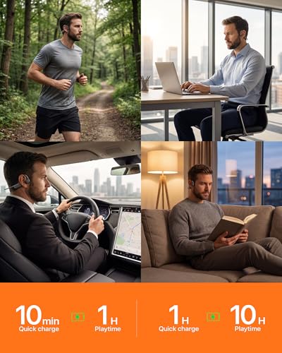 Bone Conduction Headphones, Open Ear Headphones, Bluetooth 6.0 | Lightweight Running Headphones with Mic, 1H Fast Charge, 10H Playtime, IP54 Waterproof, 0.9oz Ultra-Light for Workouts