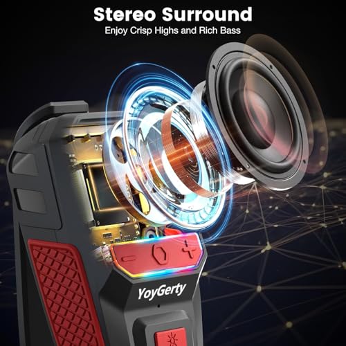 2026 Upgrade Wearable Bluetooth 5.4 Speaker, IPX6 Waterproof Clip on Wireless Speakers, Portable Speaker with RGB Lights and Flash, Built-in Mic,15H Playtime for Cycling/Home/Party/Beach/Outdoor(Red) - color: Black Red