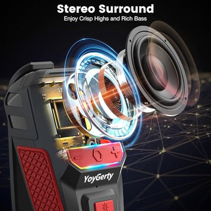 2026 Upgrade Wearable Bluetooth 5.4 Speaker, IPX6 Waterproof Clip on Wireless Speakers, Portable Speaker with RGB Lights and Flash, Built-in Mic,15H Playtime for Cycling/Home/Party/Beach/Outdoor(Red) - color: Black Red