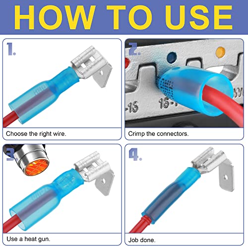 haisstronica 200PCS Heat Shrink Piggyback Spade Connectors, 22-10 AWG | Branch and Disconnect at One Connection, Main and Branch Leads at One Connection, 3:1 Adhesive-Lined Seal - size: AWG 22-10, style: Piggyback 200PCS