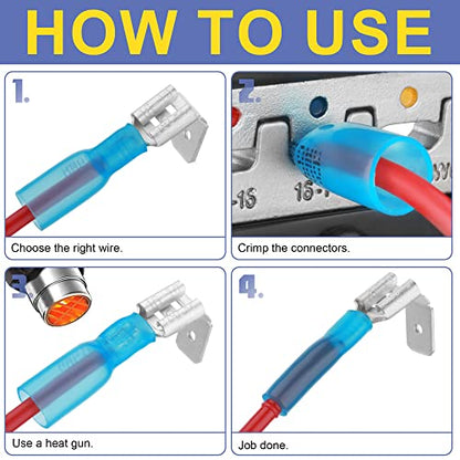 haisstronica 200PCS Heat Shrink Piggyback Spade Connectors, 22-10 AWG | Branch and Disconnect at One Connection, Main and Branch Leads at One Connection, 3:1 Adhesive-Lined Seal - size: AWG 22-10, style: Piggyback 200PCS