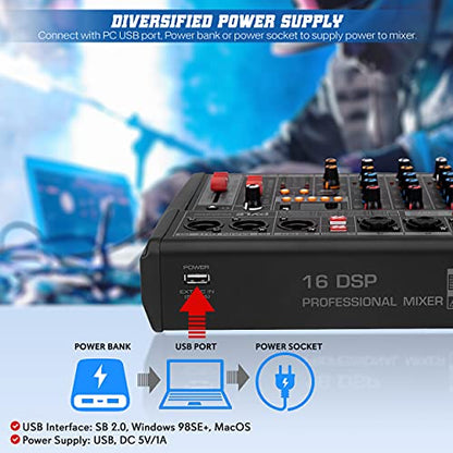 Pyle Professional DJ Audio Mixer - 3-Channel Controller with 16 Preset DSP Effects - USB Interface - 3 Mic/Line Inputs - +48V Phantom Power - Built-in FX Processor - MP3 Player/Headphone Jack - PMX462