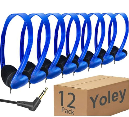 Classroom Headphones Bulk 12 Pack Class Set for School Students Kids and Adult -Sturdy Wired 3.5mm Plug (Blue, 12 Pack) - color: Blue, size: 12 Pack
