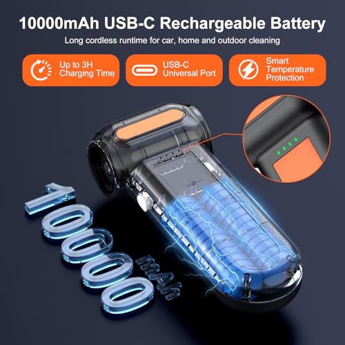 2-in-1 Compressed Air Duster 180000RPM Powerful Motor, Cordless Vacuum Cleaner with 10,000mAh Battery, Portable Electric Air Duster, Dust Blower for Computer, Keyboard, Outdoor, House, Car and Office