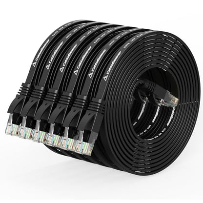 Cat 6 Flat Ethernet Cable 10ft 6Pack, 10Gbps, Black | OFC Bare Copper 30AWG UTP Patch Cable, 550MHz, RJ45 Gold-Plated, Snag-Less Boots, Ideal for Gaming, Streaming, Router - color: Black-Flat, size: 10ft